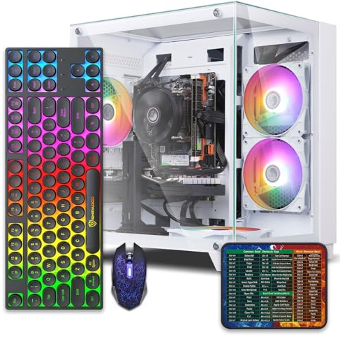 Förbyggd stationär speldator, Intel Core i7 stationär dator, 3,4-3,9 GHz frekvens RX590 grafikkort med 8 GB GDDR5-videominne, 16 GB RAM, 1 TB NVME SSD, 1 TB