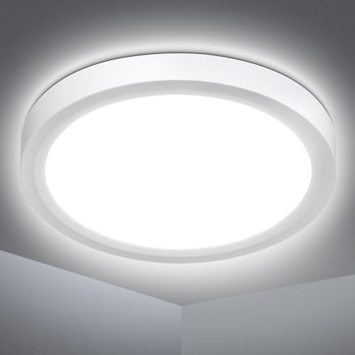 Befurglor LED Ceiling Lights 15W, 1500LM Daylight White 5000K Round Bathroom Light Ø 18cm,IP44 Waterproof, Flush Ceiling Lights for Living Room, Kitchen, Bedroom, Office 1 Pack White