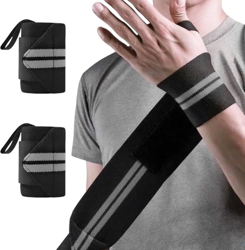 2 Stück Handgelenk Bandagen Fitness, Handgelenkbandagen Kraftsport für Fitness, Handgelenkstütze, Bodybuilding, für Frauen und Männer(Grau)