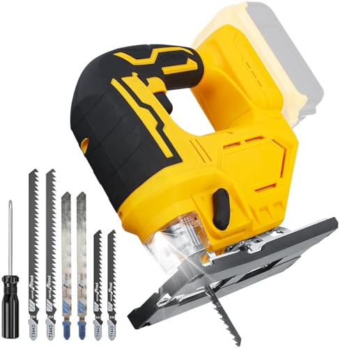 2025 Cordless Jig Saw with LED Light, 0-45° Bevel Cut, 6 Blades, 3 Orbital Settings, Lock-Off Button， 20V Battery，Action for Straight/Curved/Circular Cutting Cordless Jig Saw