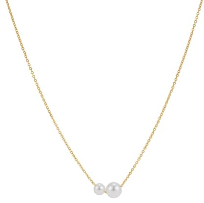 RIXERKOC Collar de Perlas para Mujer, Cadena Ajustable Chapada en Oro de 14K con Colgante de Perlas Bonito Collar Gargantilla Joya el Día a Día para Regalo para Cumpleaños Día de la Madre
