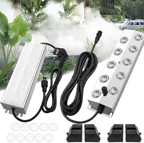 Mocoli Generatore di Nebbia, Nebulizzatore A Ultrasuoni A 10 Teste con 2 Boe Umidificatore A Nebbia 7 L/H Alimentatore 350W 10 Atomizzatori Ricambio per Laghetti Fontane Giardini E Supermercati