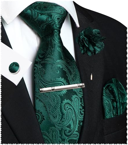 JEMYGINS Ensemble de cravates brodées Paisley pour homme, mouchoir de poche, pince à cravate, boutons de manchette, pour mariage, fête, affaires, multicolore