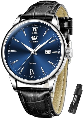 OLEVS Men's Anolog Watch Quartz Leather Strap 30M Waterproof Dial with Calendar Casual Wristwatch Watches for Men