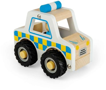 Bigjigs Toys Mini auto della polizia, giocattolo di emergenza in legno, auto da gioco Montessori per bambini, veicoli in legno sostenibili per bambini, regali di apprendimento per ragazzi e ragazze