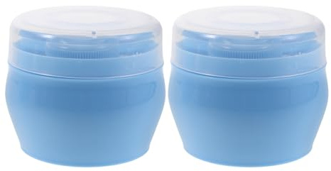 DEARMAMY Caja Dispensadora de Polvos para Bebés 2 Piezas Azul, Contenedor Recargable con Borla para Cuidado de Piel Sensible, Portátil Prueba de Fugas para Viaje y Pañales