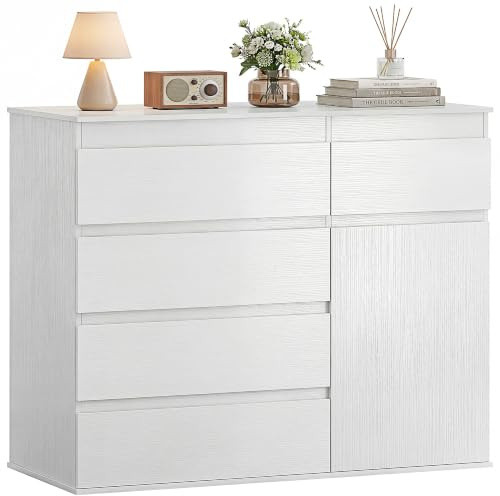 HOMCOM Commode 5 tiroirs Meuble Rangement Buffet 100 x 40 x 80 cm Blanc | Porte à Fermeture Douce, Étagère Réglable, Buffet Salle à Manger, Cuisine, Chambre