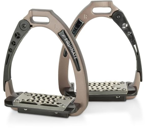 Equinate Velocity - Estribos de seguridad (12 cm, aluminio, ligeros, con brazo de seguridad y superficie antideslizante de acero inoxidable, para adultos y niños, 2 unidades)