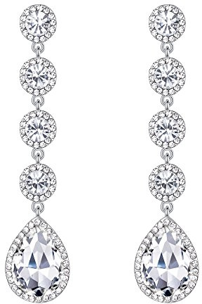 Clearine Pendientes para Mujer Elegante Boda Nupcial Cristal Redondo Gota de lágrima candelabro cuelga Pendientes llamativos Tono Plateado Claro