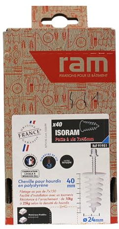 Ram - Cheville Isoram, 7mm x 45mm, Blanc, Boîte de 40