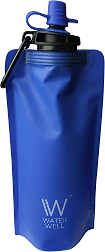 WaterWell™ Foldable Squeeze Travel Filter Water Bottle 500ml - Purifies Water by Eliminating 99.9% of Waterborne Bacteria & Parasites. 1000 Litres of Fresh Water for Travel, Camping & Sports