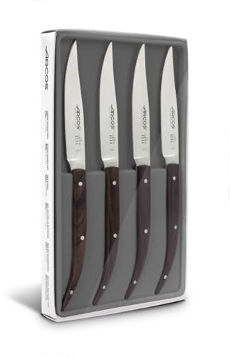 Arcos Serie Cuchillos de Mesa, Juego de Cuchillos de Mesa 4 piezas, Cuchillos Chuleteros, Hoja Filo de Acero Inoxidable Nitrum de 110 mm, Mango Madera Palisandro Color Marrón