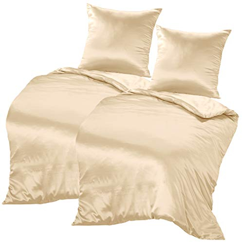 THXSILK 100% Seidenbettwäsche Set 4 teilig, 2 Bettbezüge 135 x 200 cm und 2 Kissenbezüge 80 x 80 cm, 19 Momme Maulbeerseide Bettwäsche, Weich Komfortabel und Glatt, Champagner