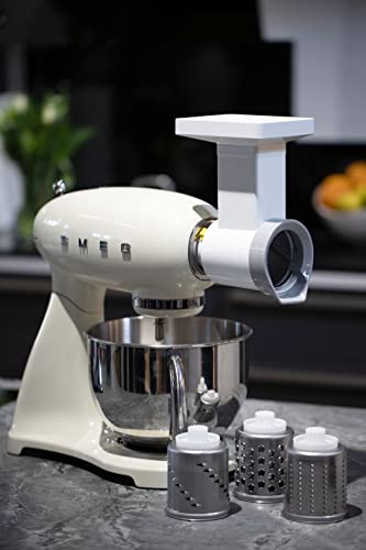 Jupiter Râpe à légumes avec trois tambours supplémentaires (fin, julienne, couronnes) en acier inoxydable, accessoires, râpe à fromage, trancheuse à fruits, compatible avec les robots de cuisine Smeg