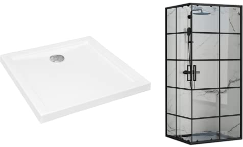 VBChome Duschkabine mit Duschwanne 90x90cm Schwarz 180cm 5mm Eckeinstieg Quadrat Duschwand Schiebetür Duschabtrennung Klares Sicherheitsglas Dusche Duschtrennwand Duschwanne Siphon