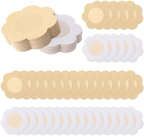 Sibba 40 Stück Nipple Lift Cover Pasties Pads Aufkleber Frauen Brustblätter Nipless Pasty Boob Skin Nude Unsichtbar Wasserdicht Schwimmen Einweg Nipplecovers Sticky Satin Covers