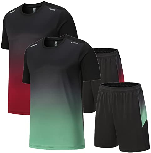 OPALOS Men Active Quick Dry Crew Neck T Shirts and Shorts Set Athletic Running Gym Workout Short X-Large
