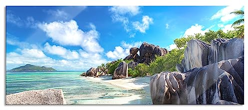 Pixxprint Glasbild Panorama, Wandbild aus Echtglas, Seychellen Strand, 120x50 cm, inkl. Aufhängung und Abstandshalter