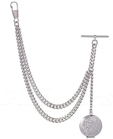 Holy Sins Jewellery Made in the UK Silver Colour Albert Pocket Watch Chain With Locket Pendant