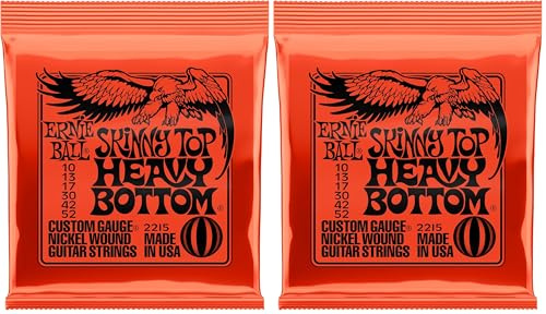 Ernie Ball Skinny Top Heavy Bottom Slinky - Cuerdas para guitarra eléctrica, entorchado de níquel, calibre 10-52 (Paquete de 2)