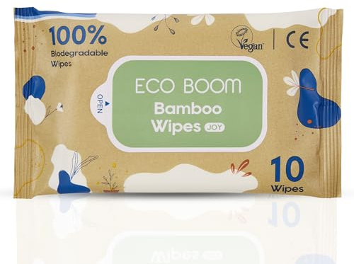 ECO BOOM 100% Biodegradable Bamboo Wet Wipes – Vegan, 99.7% RO Water, Fragrance-Free & Gentle for Sensitive Skin (Pack of 10 Wipes)