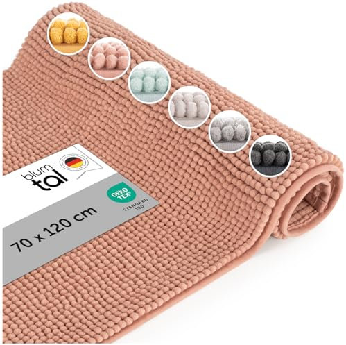 Blumtal Badematte 70x120 cm Hochflor Chenille - Oeko-TEX zertifizierter Badteppich - Badematten & Badteppiche - Duschvorleger - Badvorleger waschbar - Badteppich rutschfest - Badvorleger Gross Rosa