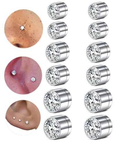 MODRSA Fake Nose Ring Stud Earrings - Silver Helix & Conch Studs - 3mm, 4mm, 5mm