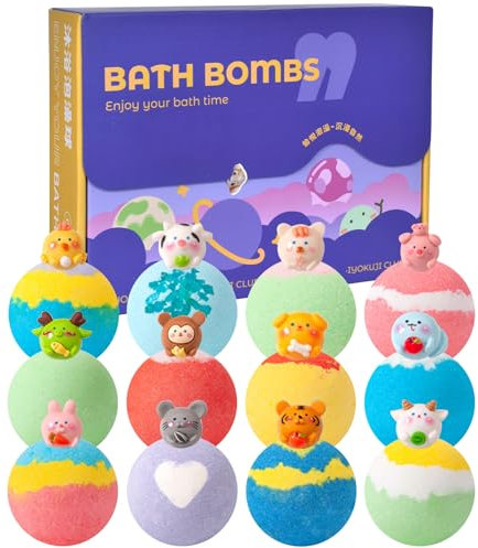 Badebomben Geschenkset für Kinder mit Überraschung, 12 Stück Bio-Badekugeln als Badezusatz Mädchen Schaumbad, Natürliche Bath Bombs Bademomente für Geburtstag Festival Badewanne