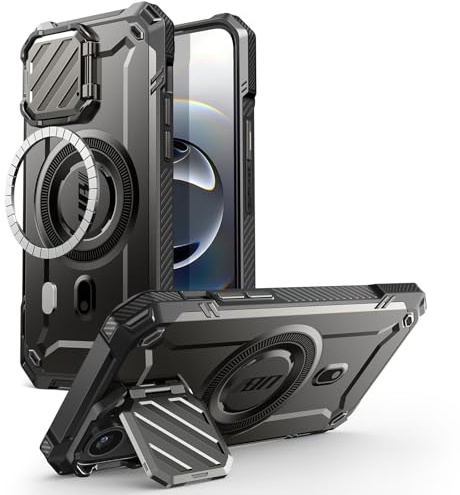 SUPCASE für iPhone 16e/15/14/13 Hülle mit Kameraschutz [Kompatibel mit MagSafe] Dünne Handyhülle Bumper Case Magnetische Schutzhülle mit Ständer [UBMag XT] für iPhone 16e 6.1'' 2025 (Schwarz)