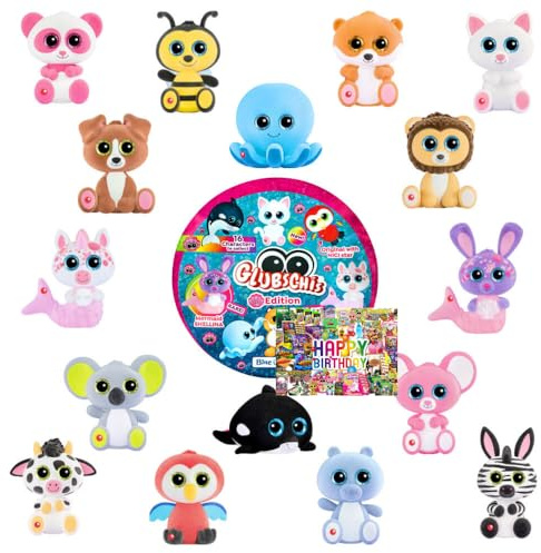 STRONCARD Bundle mit Blue Ocean Glubschis Sammelfigur Muschel Serie 4 - Glubschi Glitzer Figur - Alle 16 Figuren - Exklusive Geburtstagskarte