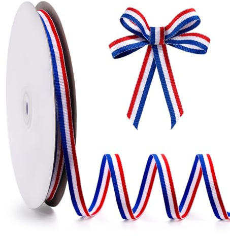 FAKILO Nastro in grosgrain a righe rosse, bianche e blu, 9,5 cm x 45,7 m, a strisce bifacciali, per artigianato americano, decorazioni per cheerleader, giorno dell'indipendenza, festa del presidente