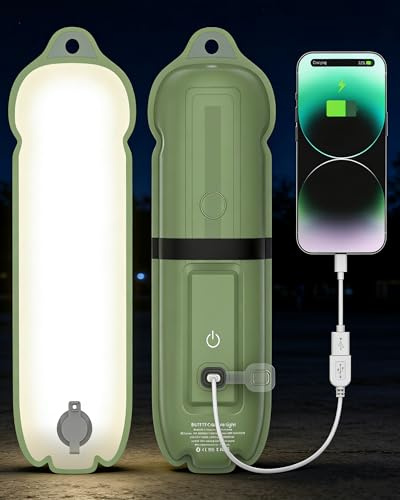 Domigrd Lámpara de Camping LED Portátil con 4 Modos de Luz, Inflable Recargable con Base Magnética y Power Bank USB C, IP66 Impermeable, para Emergencias Apagones Pesca Acampada