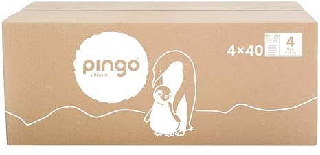 Pingo Pañales Ecológicos Talla 4 (8–14 kg) Caja 4 Bolsas x 40 Uds – Alta Absorción y Ajuste Ergonómico – Sin Perfume, Hipoalergénicos – Certificados FSC y Oeko-Tex – Fabricados con Energía Verde