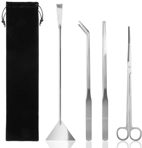 QGGTQG Aquascaping Tools - Set di 4 attrezzi per acquario, in acciaio inox, per acquario, per la pulizia di acquari e pesci