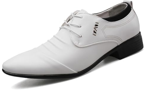 DXSYGMBN Scarpe Oxford da Uomo Eleganti in Pelle Classiche Stringate Cerimonia Business Scarpe Basse a Punta Casual Matrimonio,Bianca,42 EU