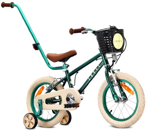 SUN BABY LOVEL barncykel 14/16 | För 3–6 år, max. 50 kg, stödhjul, korg, ringklocka och kedjeskydd