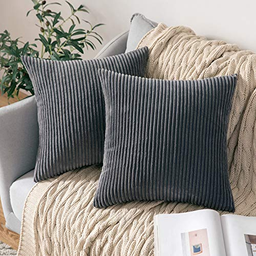 MIULEE 2er Set Kissenbezüge Kord Kissenhülle Dekorative Kissenbezug Sofakissen Couchkissen Dekokissen Zierkissenbezug Deko Kissenhülle mit Verstecktem Reißverschluss 45x45 cm Grau