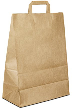 Papiertüten Braun mit Flach-Henkel I 50 Stk. 32+17x44cm I Papiertragetasche für Einzelhandel, Hochzeit, Geburtstag, TO-GO I Geschenktüten aus Kraftpapier I HUTNER