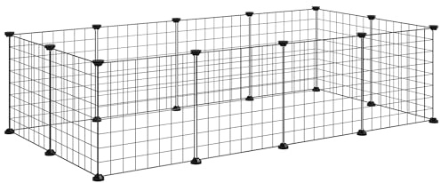 PawHut Recinto per Cuccioli e Piccoli Animali Modulabile in Metallo e PP, 12 Pannelli da 35x35cm Nero