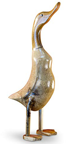 Kinaree Anatra decorativa in legno con radice di bambù, statuetta naturale con dettagli Suar, 40 cm, realizzata a mano in Indonesia
