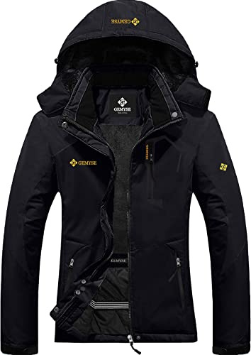 GEMYSE Veste de Ski Femme Imperméable Coupe-Vent Manteau d'Hiver Chaud avec Capuche de Montagne Extérieur en Polaire(Noire,XL)