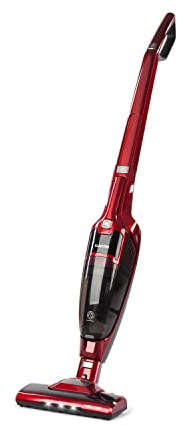 KLARSTEIN TurboHybrid - Cordless Vacuum Cleaner, Bagless Cyclone Rechargeable Vacuum, LED Light, 2 Suction Levels, Space Saving, Cordless Hoover w/Nozzles and Charging Station, Metallic Red