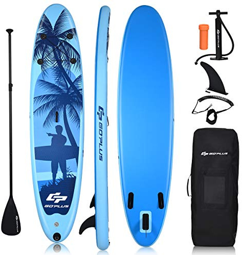 Goplus Inflatable Stand Up Paddle Board, 6.5” Thick SUP with Premium Accessories and Carry Bag, Wide Stance, Bottom Fin for Paddling, Surf Control, Non-Slip Deck, for Youth and Adult (Blue, 9.8ft)
