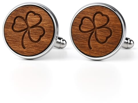 Pet-Jos Boutons de manchette en bois avec trèfle irlandais - Marron - Accessoire classique pour homme