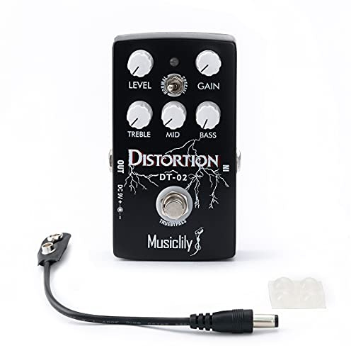 Musiclily Distortion Pedal, Pro Guitar Distortion Effects Pedal, DC 9V Adapter Powered for Electric Guitar Bass True Bypass (Black)