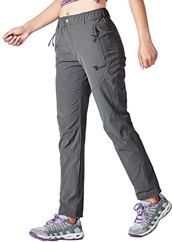 YSENTO Damen Wanderhose Outdoorhose Wasserdicht Schnelltrockend Stretch Trekkinghose Funktionshose mit Reißverschlusstaschen(Dunkelgrau,L)