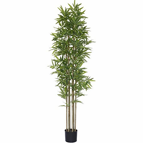 SOFTFLAME Árbol artificial de bambú de 6 pies, planta de bambú sintético, planta artificial con 6 tallos, perfecto para decoración de interiores en casa y oficina