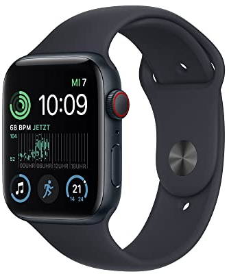 Apple Watch SE (2. Generation) (GPS + Cellular, 44mm) - Aluminiumgehäuse Mitternacht mit Sportarmband Mitternacht - Regular (Generalüberholt)