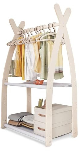 MAMOI® Perchero de Pie Infantil | Colgador Ropa Niños | Burro Madera para Habitación Bebés | 95x106x32cm / 53x95x32cm | 100% Eco | Hecho en la UE