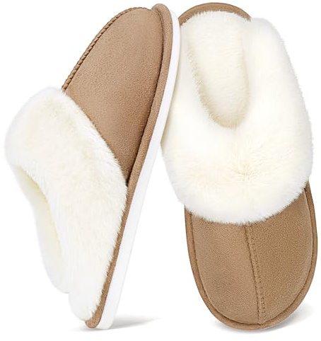 Fluffy Slippers Women Men Memory Foam Slippers for Ladies Plush Cozy House Shoes Indoor Outdoor Anti-Skid Rubber Sole Keep Warm Winter